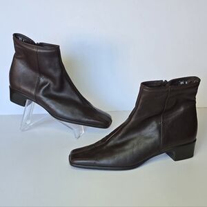 Sesto Meucci Italian Leather Square Toe Ankle Boots Zip-Up Kitten Heel Size 8.5N